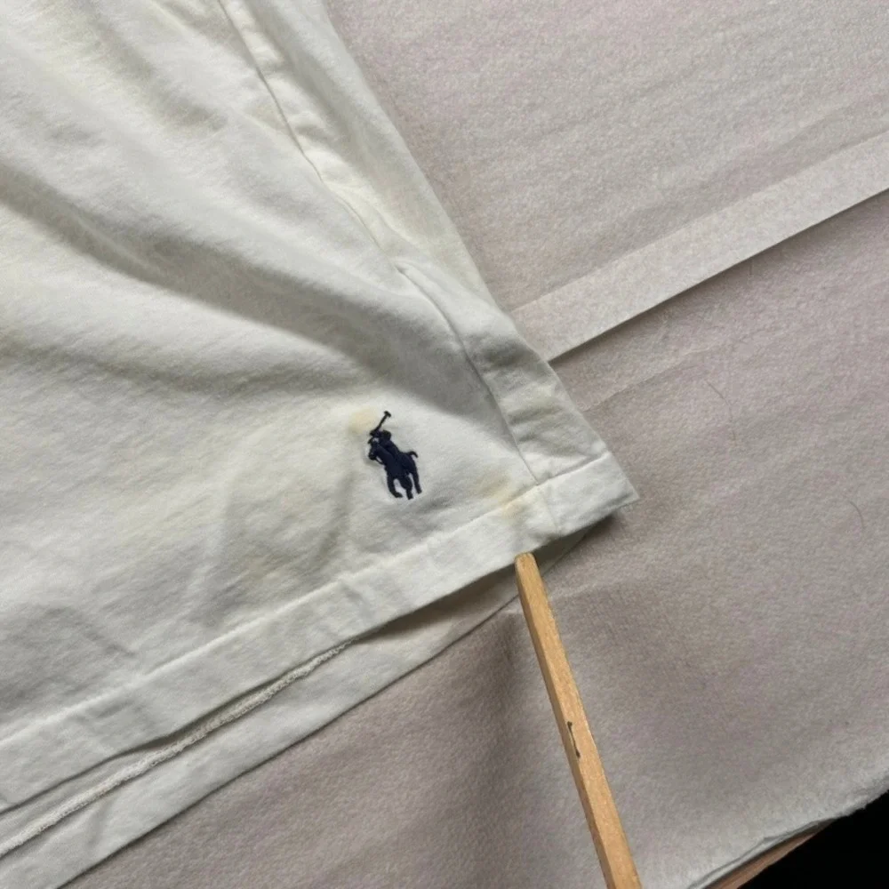 Polo Ralph Lauren Shirt Mens XLT Tall American Flag Graphic White Cotton Stained
